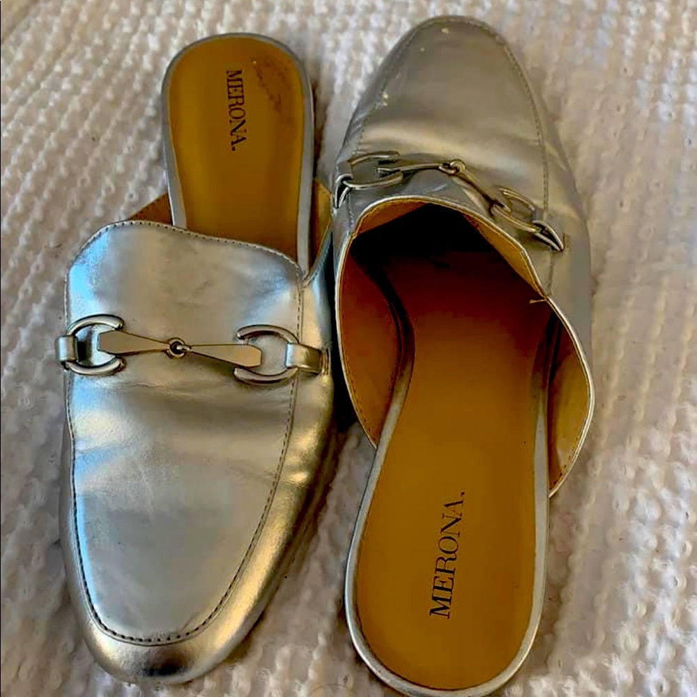 Silver mules/loafers